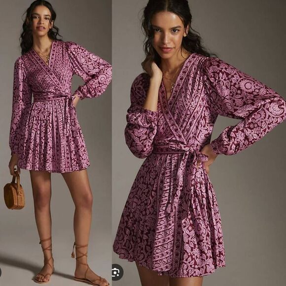 Omika Long-Sleeve Wrap Mini Dress L NWOT - Picture 1 of 11